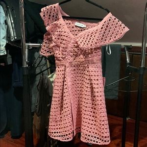 Self Portrait Nude Pink Ruffled Mesh Lace Dress